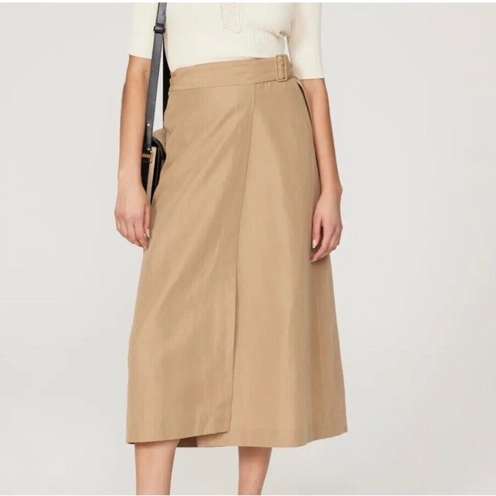 Vince Linen Tan Midi Wrap Skirt